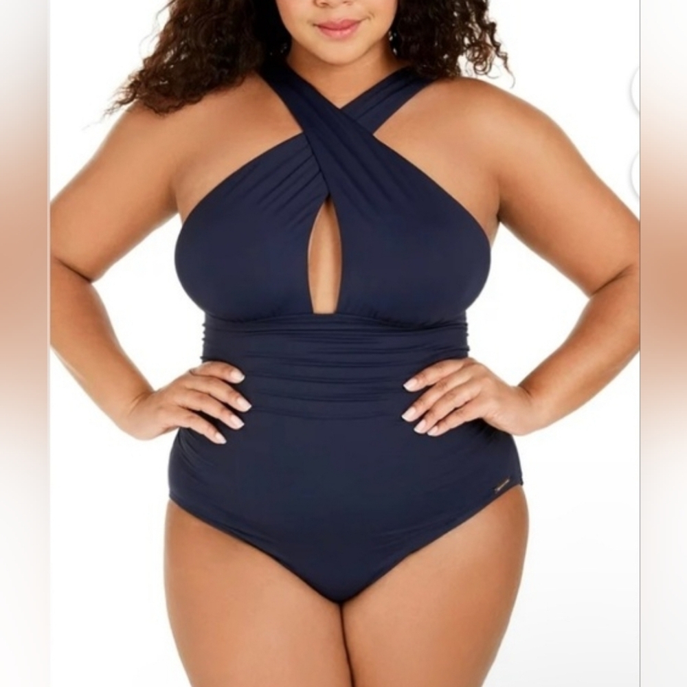 343. NWOT Michael Kors Elegant Navy One-Piece Swimsuit